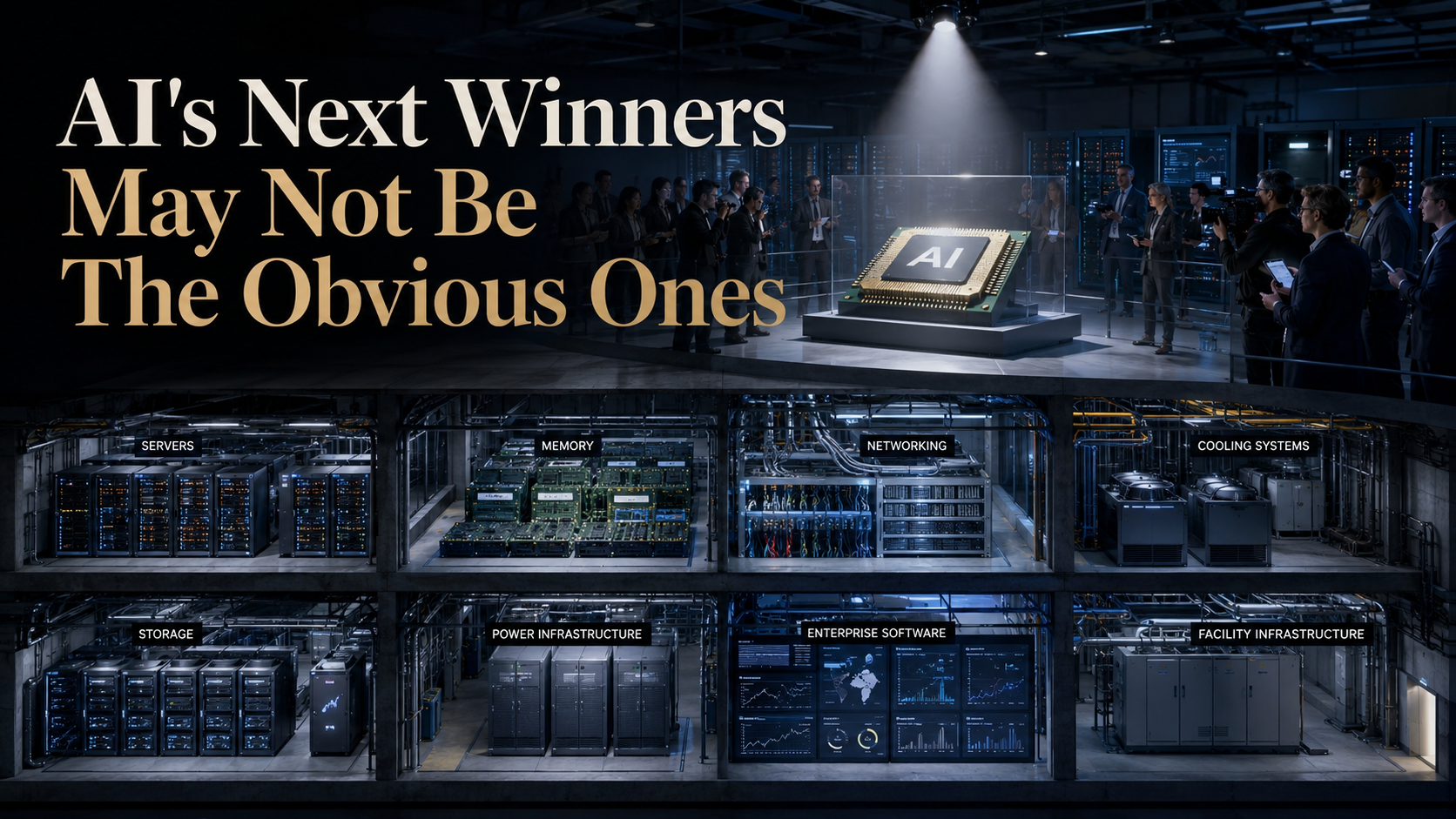 AI infrastructure data centre with servers, memory, networking and software layers